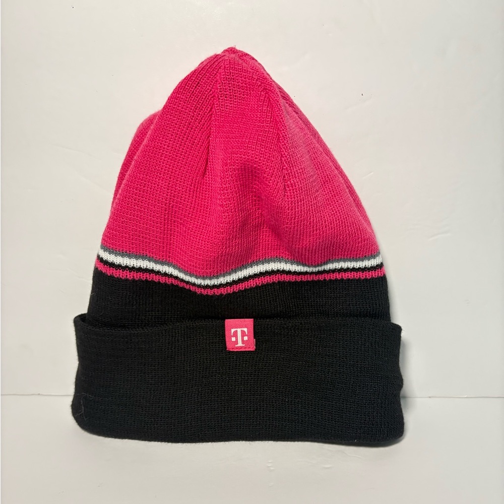 NEW - T-Mobile Tuesday Black Fuchsia Pink Winter Hat Beanie Reversible Unisex